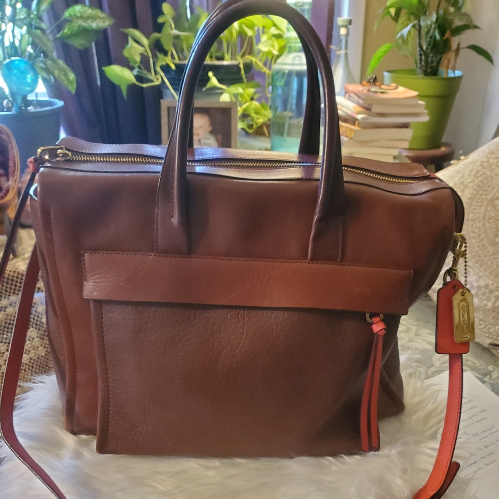 Coach Bleecker Riley Carryall Tote Bag Chestnut Brown Love Red Bag 28041